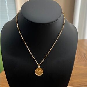 Tory Burch Logo Brushed Gold Medallion Necklace